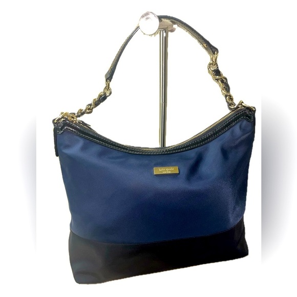 HP 🎉Kate Spade Blue Black Color Block Nylon Serena Top Handle Handbag Hobo Purse - Picture 6 of 16